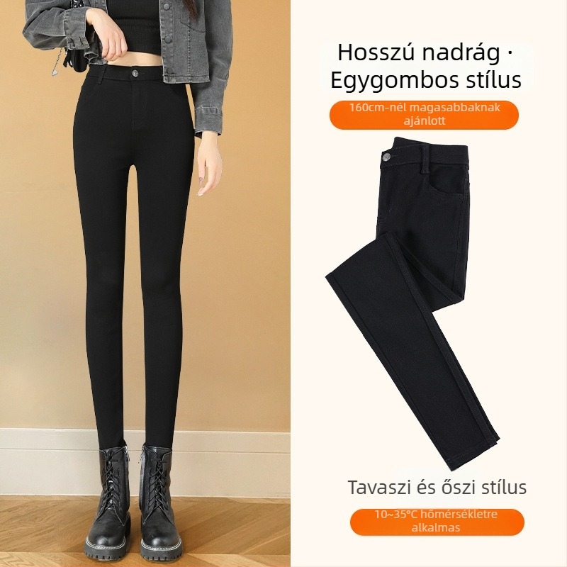 Fekete béléses vastag leggings nőknek, magas derék, rugalmas, szoros fazon, őszi-téli