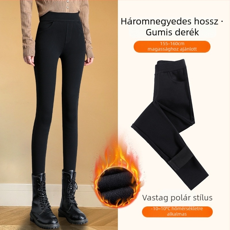 Fekete béléses vastag leggings nőknek, magas derék, rugalmas, szoros fazon, őszi-téli