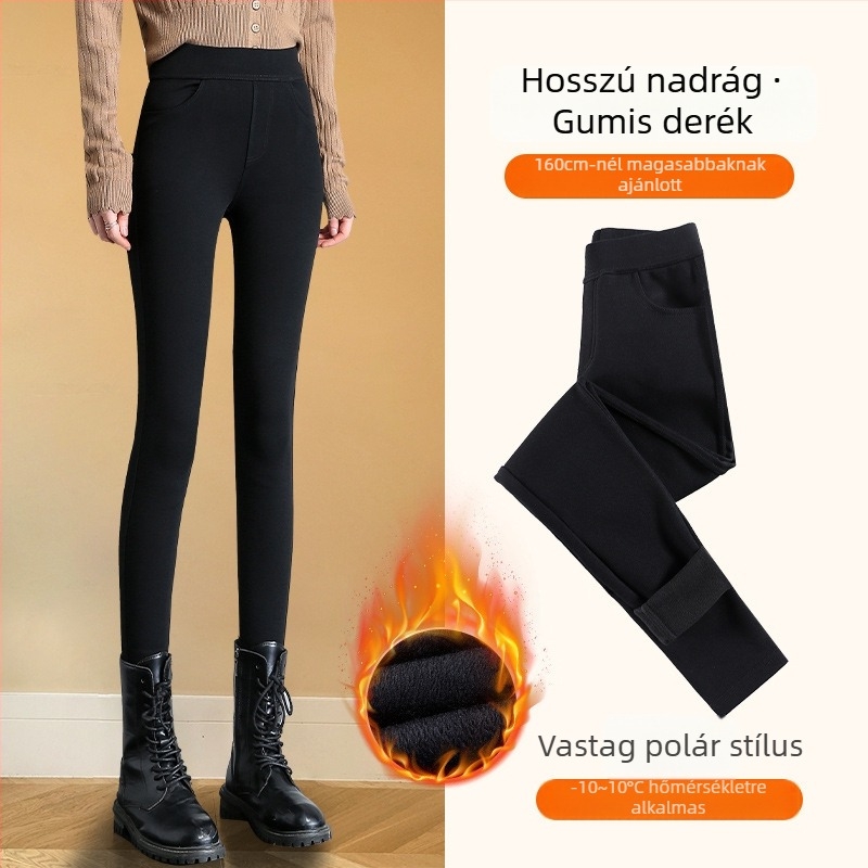 Fekete béléses vastag leggings nőknek, magas derék, rugalmas, szoros fazon, őszi-téli