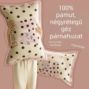 A osztály tiszta pamut géz párnahuzat, kettő darabos készlet, rajzolt mintával, izzadságfelszívó és lélegző, pamut-len keverék, gombos záródás, párnahuzat és belső magfedél