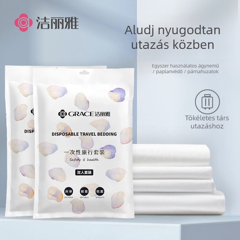 Jialiya egyszer használatos ágyhuzat és paplanhuzat szállodai használatra, SMS-nem szövött anyag, 4- vagy 3 részes készlet, megerősített utazó paplanhuzat, modell JA2035