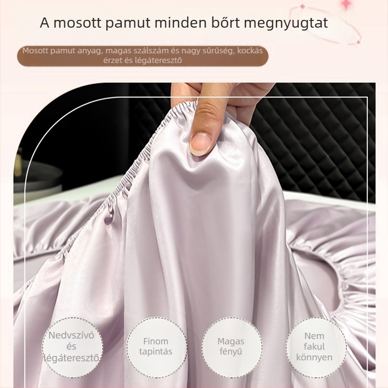 Mosható pamut gumis lepedő 1,8 m ágyhoz, egyszínű, könnyű luxus