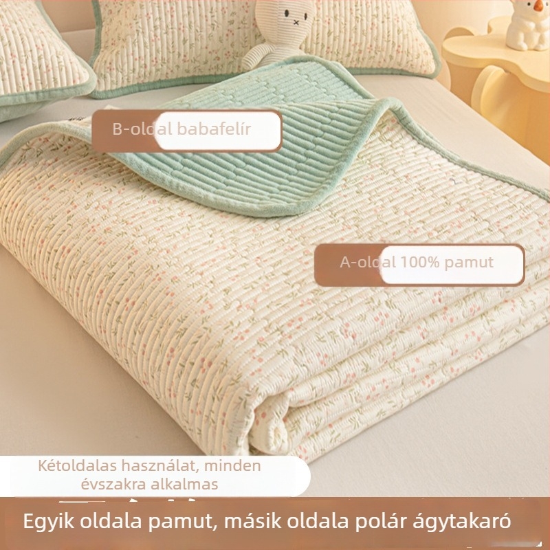 Kétoldalas ágytakaró: tejbarsonyos velúr és pamut, egyik oldal 100% pamut, másik oldal velúr, tatami stílus, 1,8 m ágyhoz, 2025-ös modell, egész éves használatra