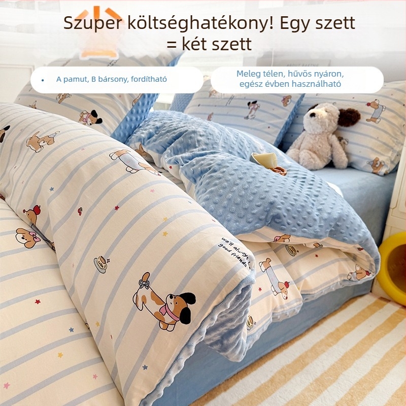 AB oldalú paplanhuzat, 100% pamut tej velvet, fleece béléses téli vastag, 150x200 cm