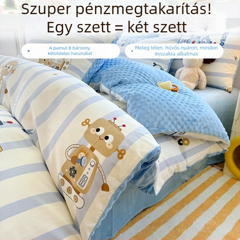 AB oldalú paplanhuzat, 100% pamut tej velvet, fleece béléses téli vastag, 150x200 cm