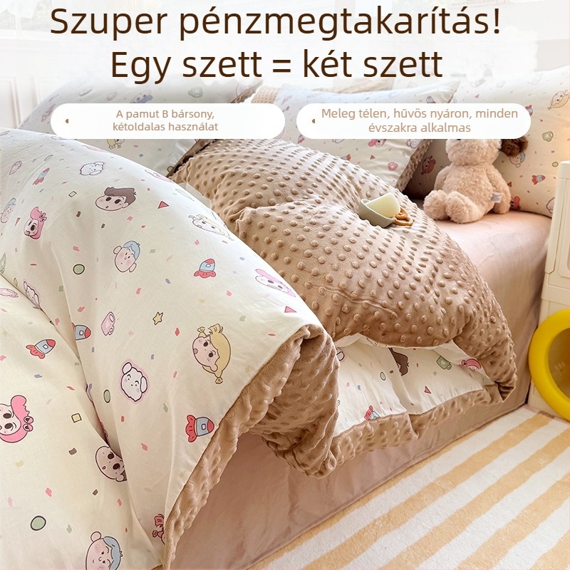 AB oldalú paplanhuzat, 100% pamut tej velvet, fleece béléses téli vastag, 150x200 cm