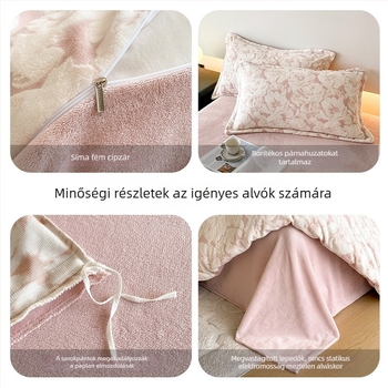 Tejszínű bársony 4 részes ágyneműhuzat garnitúra, 3D-relief, vastag fleece bélés, meleg téli használatra