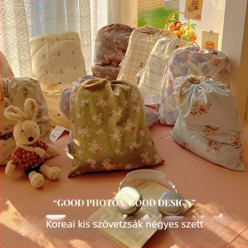 Retro ágyneműkészlet len-érzetű textúrával, virágmintával, négy darabos készlet, reaktív festés