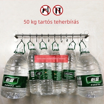 Konyhai falra szerelt edényfogó fogasokkal, 304 rozsdamentes acélból, csiszolt felület, modern minimalista stílus, tömege 412 g