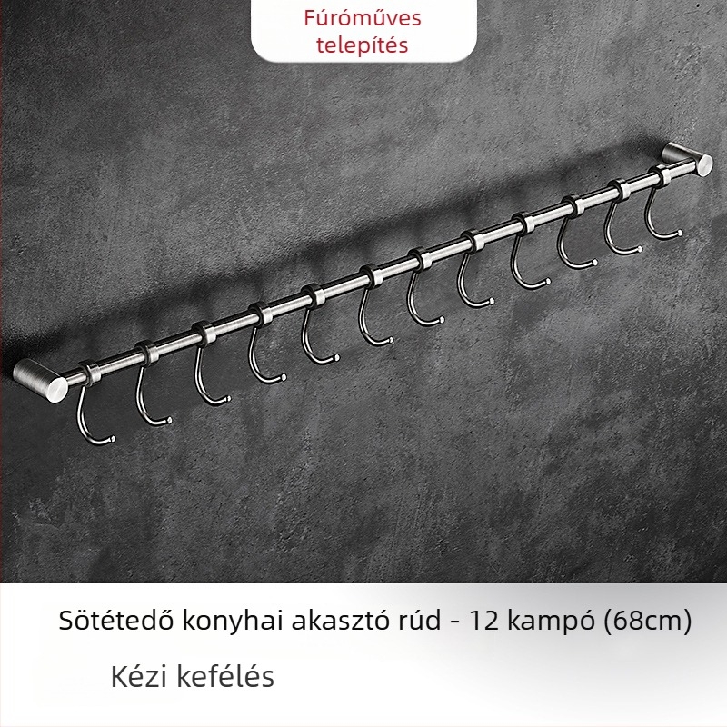 Konyhai falra szerelt edényfogó fogasokkal, 304 rozsdamentes acélból, csiszolt felület, modern minimalista stílus, tömege 412 g