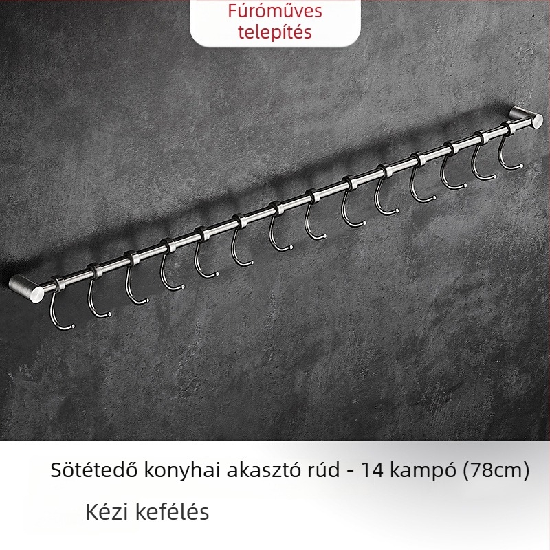 Konyhai falra szerelt edényfogó fogasokkal, 304 rozsdamentes acélból, csiszolt felület, modern minimalista stílus, tömege 412 g