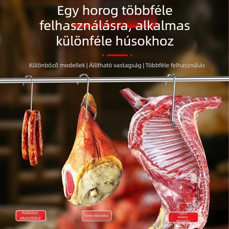 S-alakú húskampó, 304 rozsdamentes acélból, masszív, nagy teherbírású kampó sonka, kolbász, sertés, kacsa és hal számára