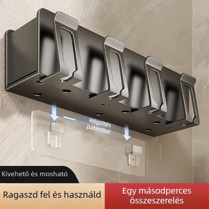 Fali fogkefetartó fúrás nélkül, szájvíz pohártartóval – fürdőszoba