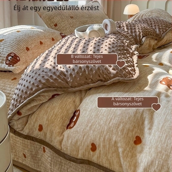 Gyerekeknek szóló téli vastag plüss velúr paplanhuzat, 150×200 cm, tejfehér velúr és korall fleece