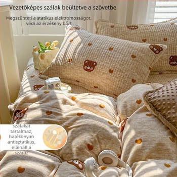 Gyerekeknek szóló téli vastag plüss velúr paplanhuzat, 150×200 cm, tejfehér velúr és korall fleece