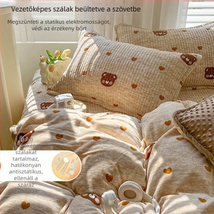 Gyerekeknek szóló téli vastag plüss velúr paplanhuzat, 150×200 cm, tejfehér velúr és korall fleece
