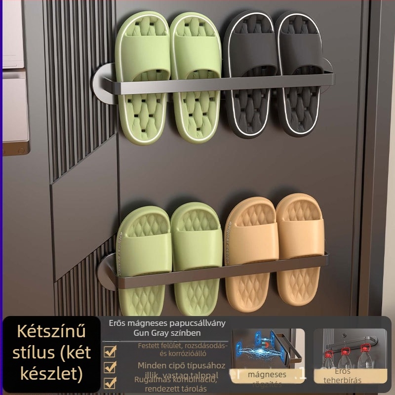 3-szintes mágneses papucs-tartó falra szerelhető, beépítés nélkül, szénacélból