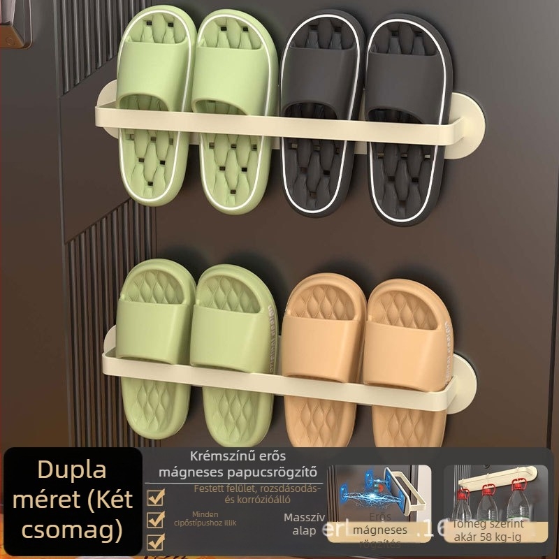 3-szintes mágneses papucs-tartó falra szerelhető, beépítés nélkül, szénacélból