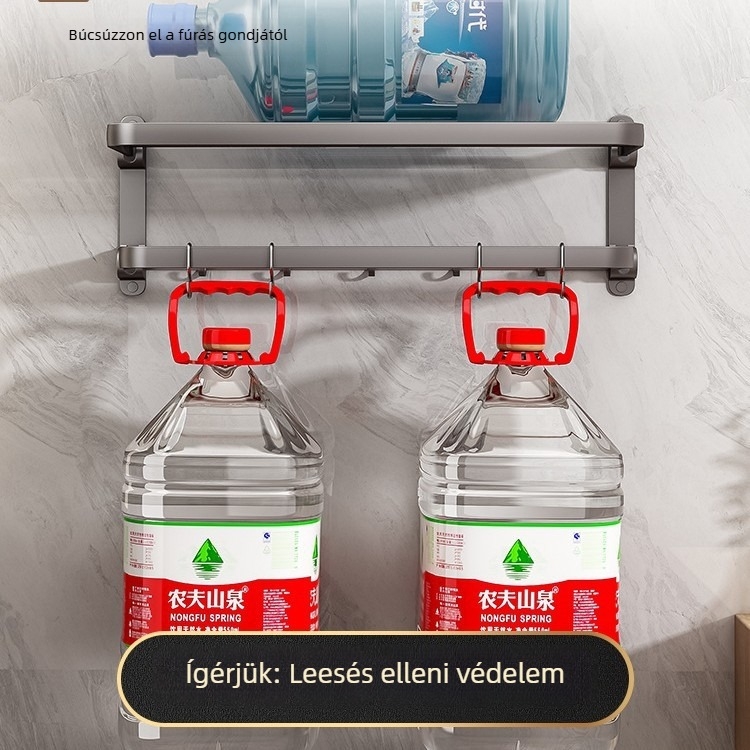 Űrminőségű alumínium kétszintes falra szerelhető törölközőtartó, fúrás nélkül, gunmetal szürke, fürdőszoba