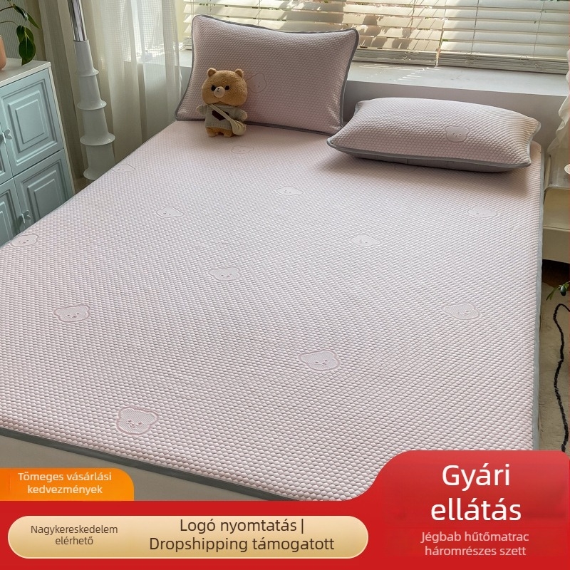 Ice Silk hűtő matrac szett, 3 darabos, összecsukható, mosható, lepedővel