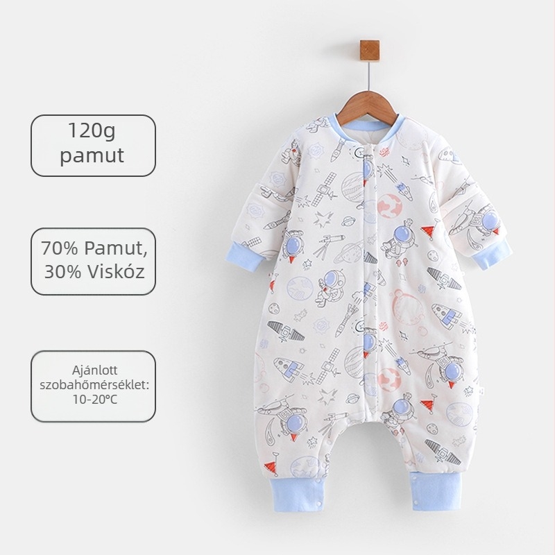 100% pamutból készült téli–őszi bébi alvózsák, külön lábakkal és meleg béléssel, egyrészes pizsama