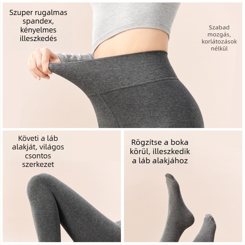 Női pamut leggings fleece-betéttel, vastag anyagú, lábfejes, japán stílus