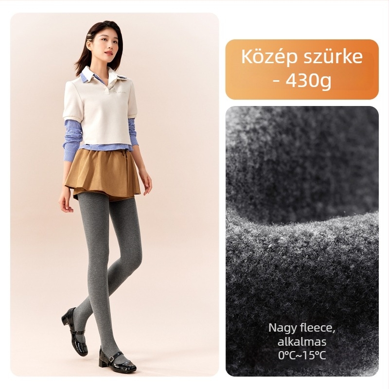 Női pamut leggings fleece-betéttel, vastag anyagú, lábfejes, japán stílus