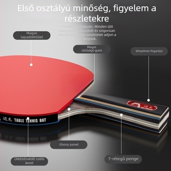 Asztalitenisz ütő gyerekeknek és kezdőknek, karbon szálas penge, közvetlen ütés, gumi pozitív ragasztóval