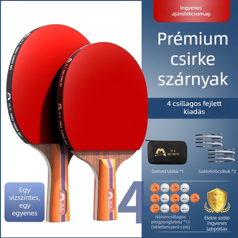 Asztalitenisz ütő gyerekeknek és kezdőknek, karbon szálas penge, közvetlen ütés, gumi pozitív ragasztóval