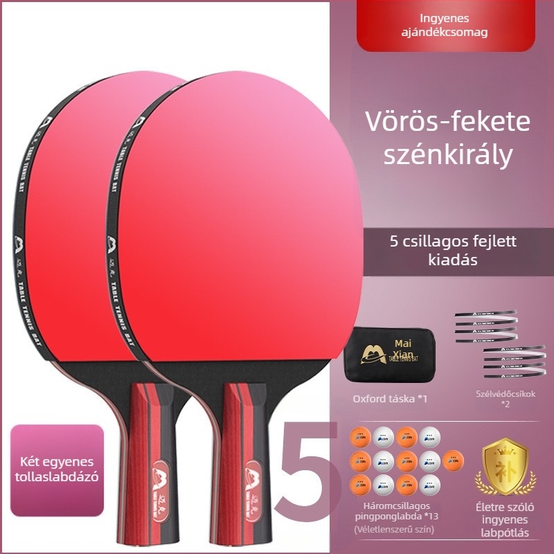 Asztalitenisz ütő gyerekeknek és kezdőknek, karbon szálas penge, közvetlen ütés, gumi pozitív ragasztóval