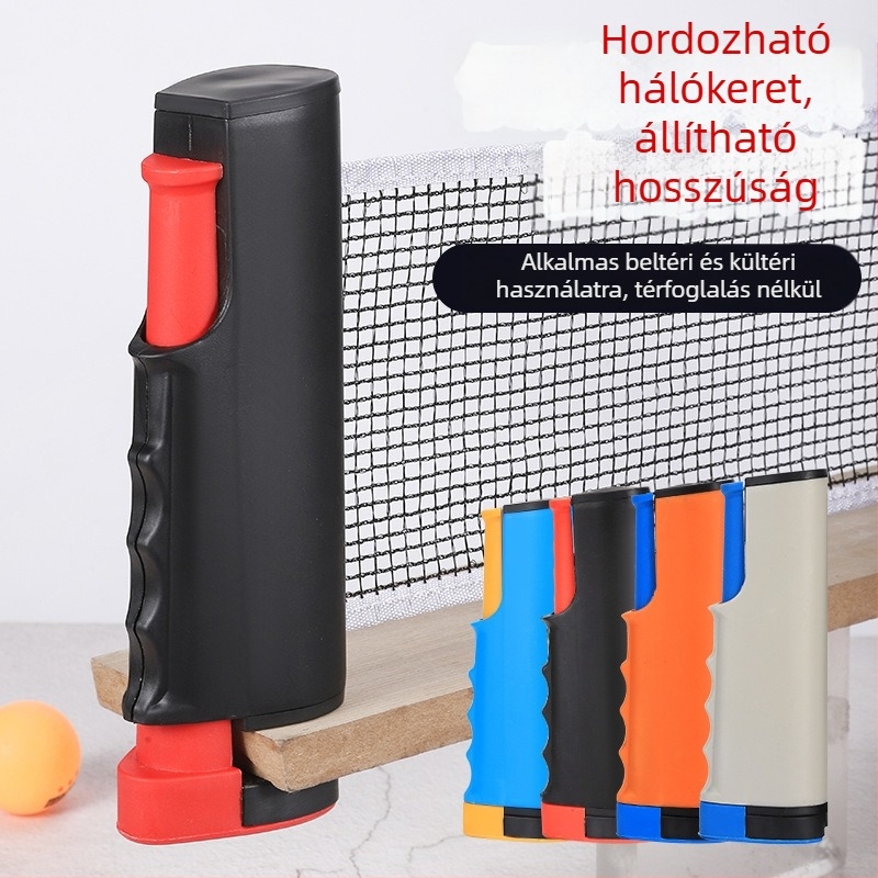 Ping-pong hálóállvány készlet – hordozható, beltéri és kültéri használatra, standard nyújtott hálókeret, PP anyag, tömeg 0,34 kg