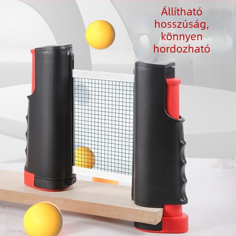 Ping-pong hálóállvány készlet – hordozható, beltéri és kültéri használatra, standard nyújtott hálókeret, PP anyag, tömeg 0,34 kg