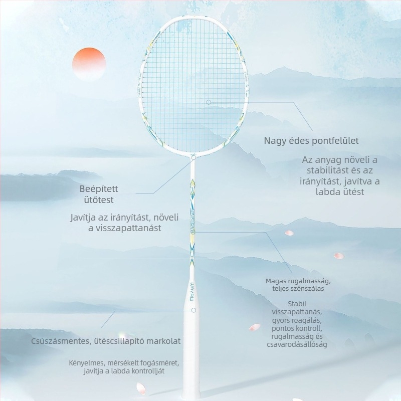 Szénszálas badmintonütő készlet, ultra könnyű, 95–100 g, közepes merevség, nylon húrok