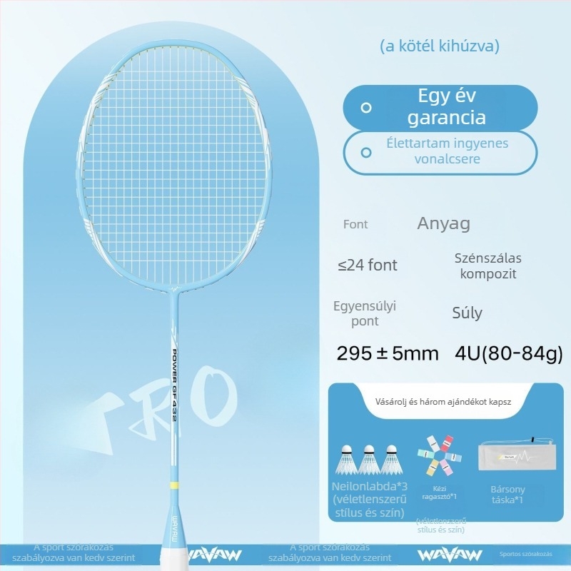 Szénszálas badmintonütő készlet, ultra könnyű, 95–100 g, közepes merevség, nylon húrok