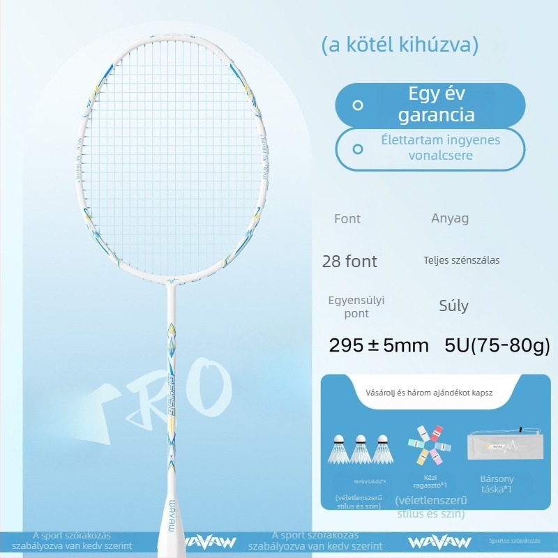 Szénszálas badmintonütő készlet, ultra könnyű, 95–100 g, közepes merevség, nylon húrok