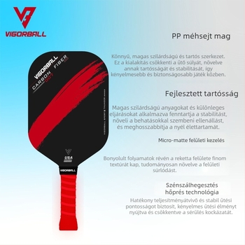 Carbon fiber pickleball ütő, matt felület, Pro Aurora (Súly: 225 g, Márka Wigbo/VIGORBALL)