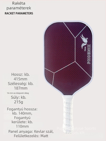 Kaiyi pickleball ütő, matt szénszálas felület, tömeg 215 g ±5