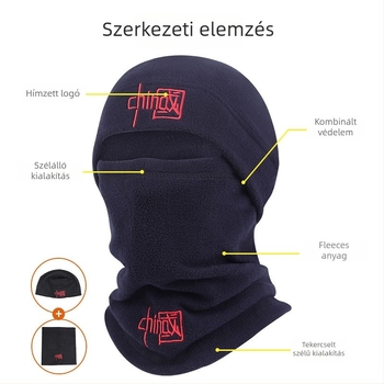 Sportos sapka és fejkendő — szélvédő fleece nyakmelegítő, balaclava, poliészter, felnőtteknek, uniszex