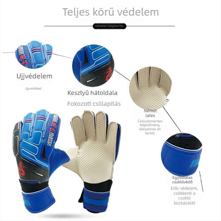 Gyerekek és felnőttek futballkapus kesztyűje ujjvédővel, vastag latex, csúszásmentes