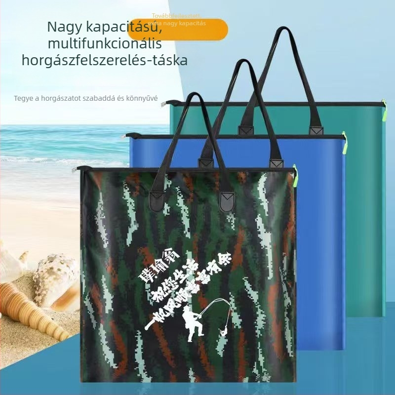 Megerősített halvédő táska, többfunkciós halászati felszerelés táska, hordozható összecsukható tote, vízálló tároló táska kültéri horgászat