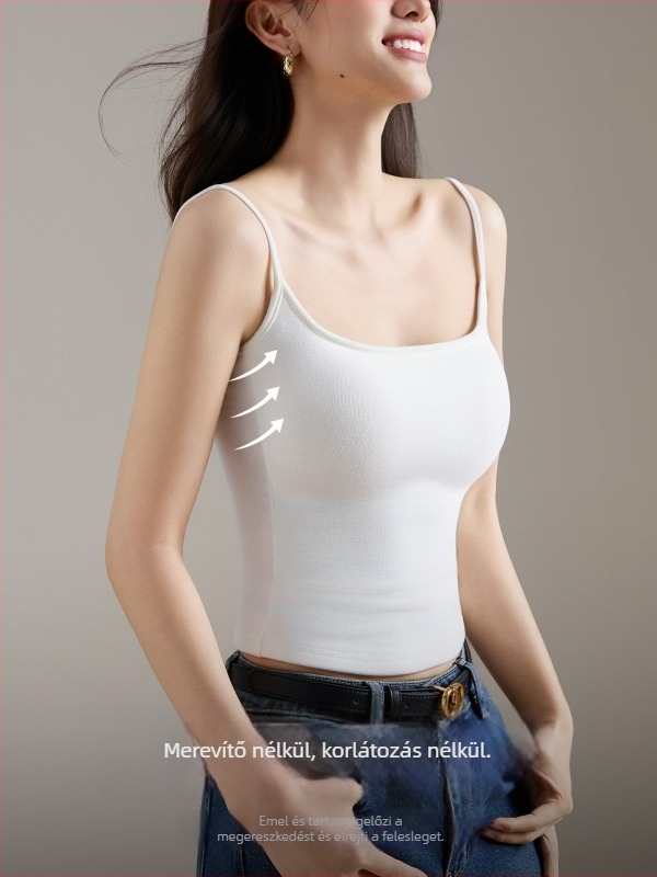 Fehér ujjatlan top mellbetéttel, őszi–téli alapréteg, viszkóz-spandex keverék, meleg és viselhető.