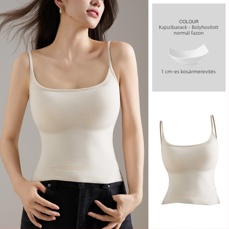 Fehér ujjatlan top mellbetéttel, őszi–téli alapréteg, viszkóz-spandex keverék, meleg és viselhető.