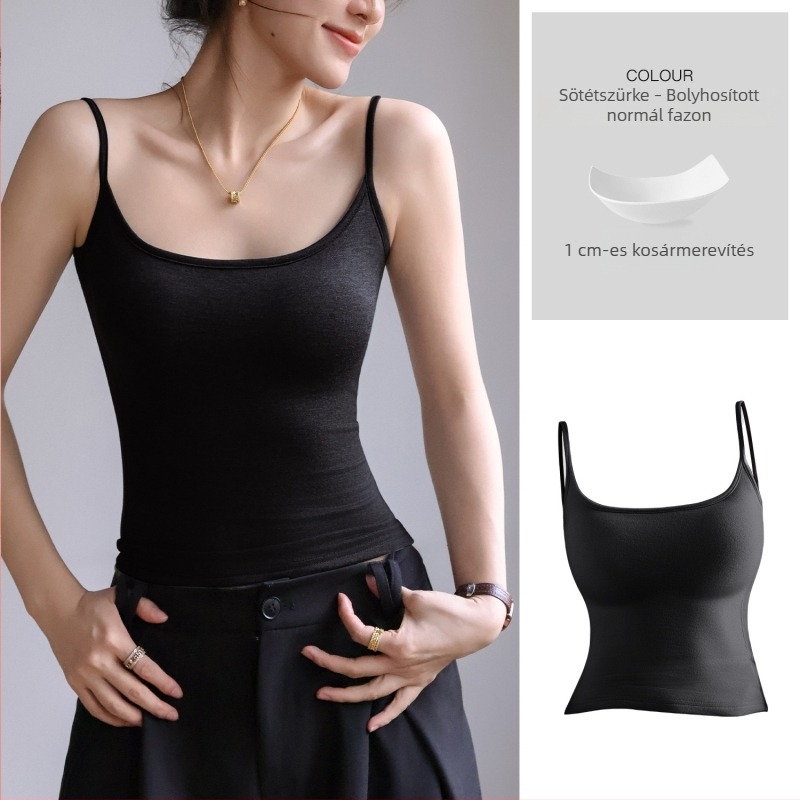 Fehér ujjatlan top mellbetéttel, őszi–téli alapréteg, viszkóz-spandex keverék, meleg és viselhető.