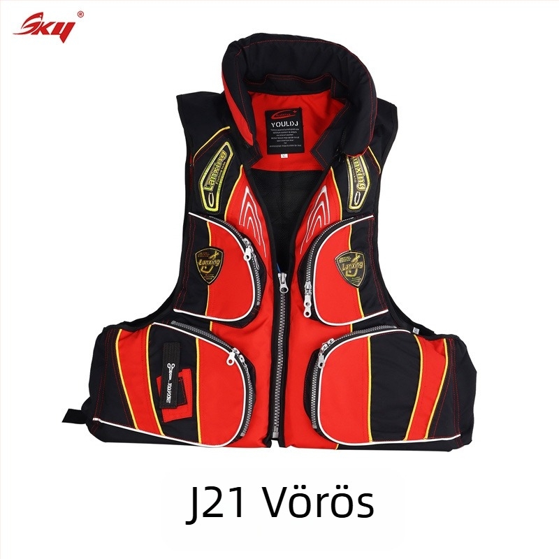 Felnőtt életmentő mellény nagy úszóerővel, tengeri horgászathoz és szörfözéshez, Oxford anyag, 6 fedett zseb, 60-as specifikáció