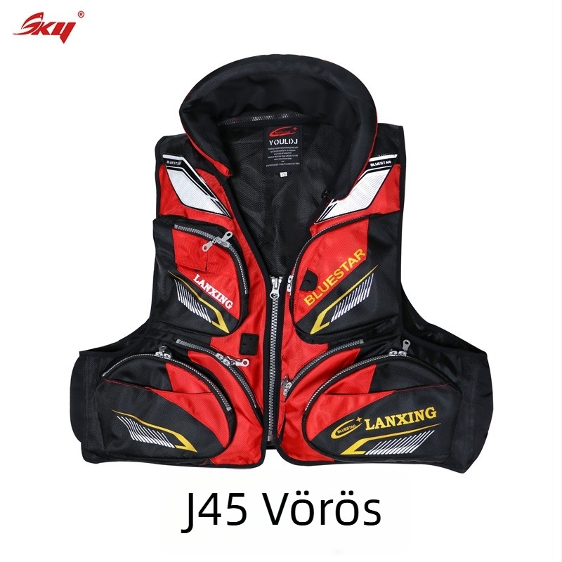 Felnőtt életmentő mellény nagy úszóerővel, tengeri horgászathoz és szörfözéshez, Oxford anyag, 6 fedett zseb, 60-as specifikáció