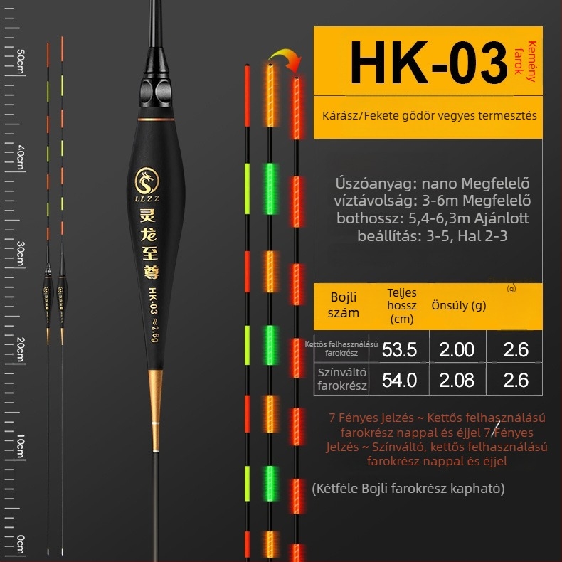 Linglong Supreme Nano Kemény Farú Úszó, Világító Nappal és Éjszaka, Elektronikus Úszó Színváltóval, Magas Érzékenységű a Füves Ponty és Nagy Ponty számára