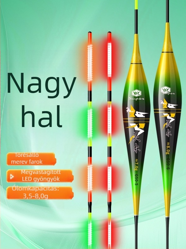 LED-es harapásjelző úszó, színváltó fény, elektronikus, nagy érzékenységű, nappali és éjszakai horgászathoz