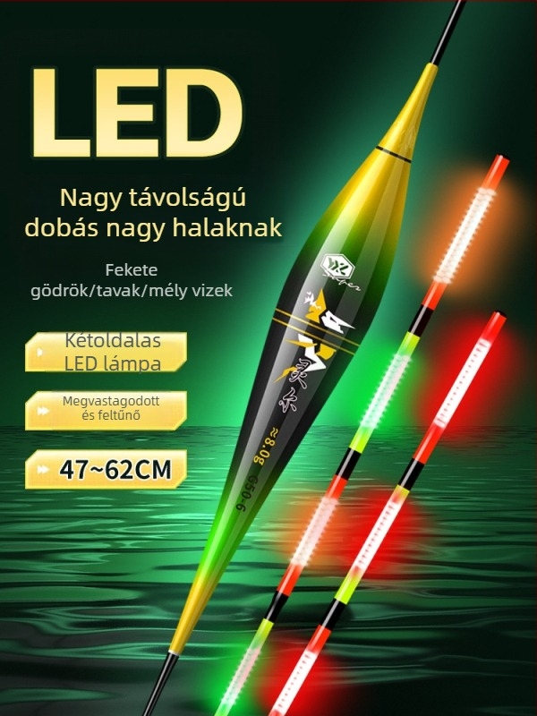 LED-es harapásjelző úszó, színváltó fény, elektronikus, nagy érzékenységű, nappali és éjszakai horgászathoz