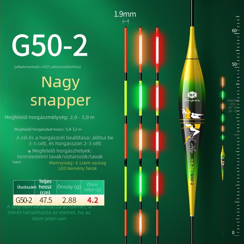 LED-es harapásjelző úszó, színváltó fény, elektronikus, nagy érzékenységű, nappali és éjszakai horgászathoz