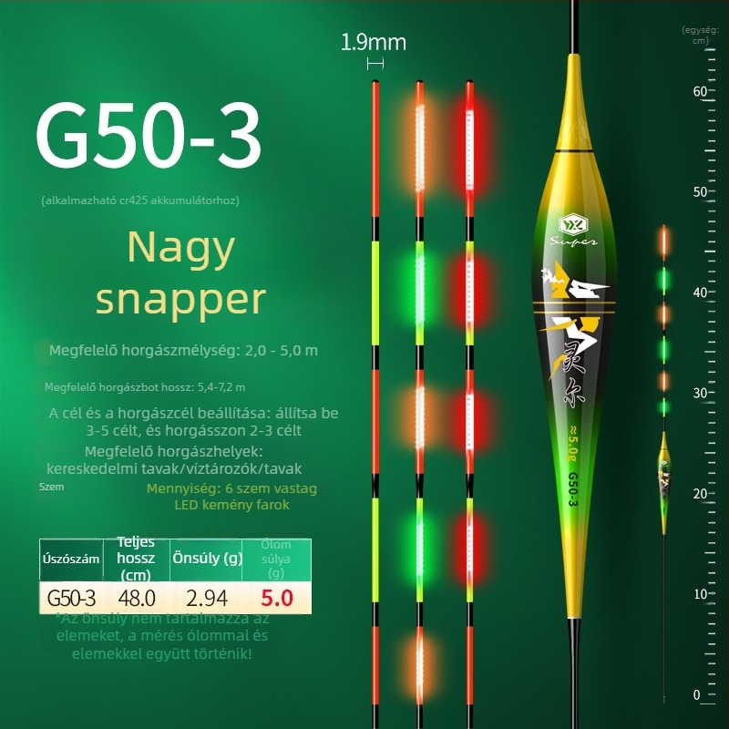 LED-es harapásjelző úszó, színváltó fény, elektronikus, nagy érzékenységű, nappali és éjszakai horgászathoz